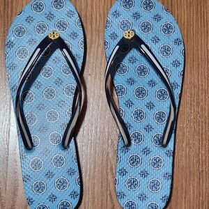 Tory Burch Compass Navy T Logo Printed Flip FlopsFlats Sandals Size 11
